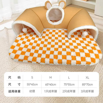 Plush Cat Bed & Tunnel House Combo