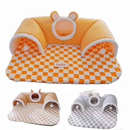 Plush Cat Bed & Tunnel House Combo