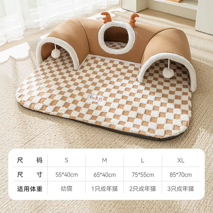 Plush Cat Bed & Tunnel House Combo