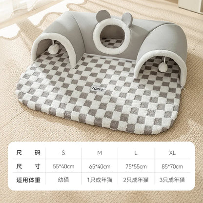Plush Cat Bed & Tunnel House Combo